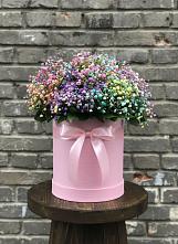 Цветочная композиция из Гипсофила и Розы в шляпной коробке в Ксеньевке