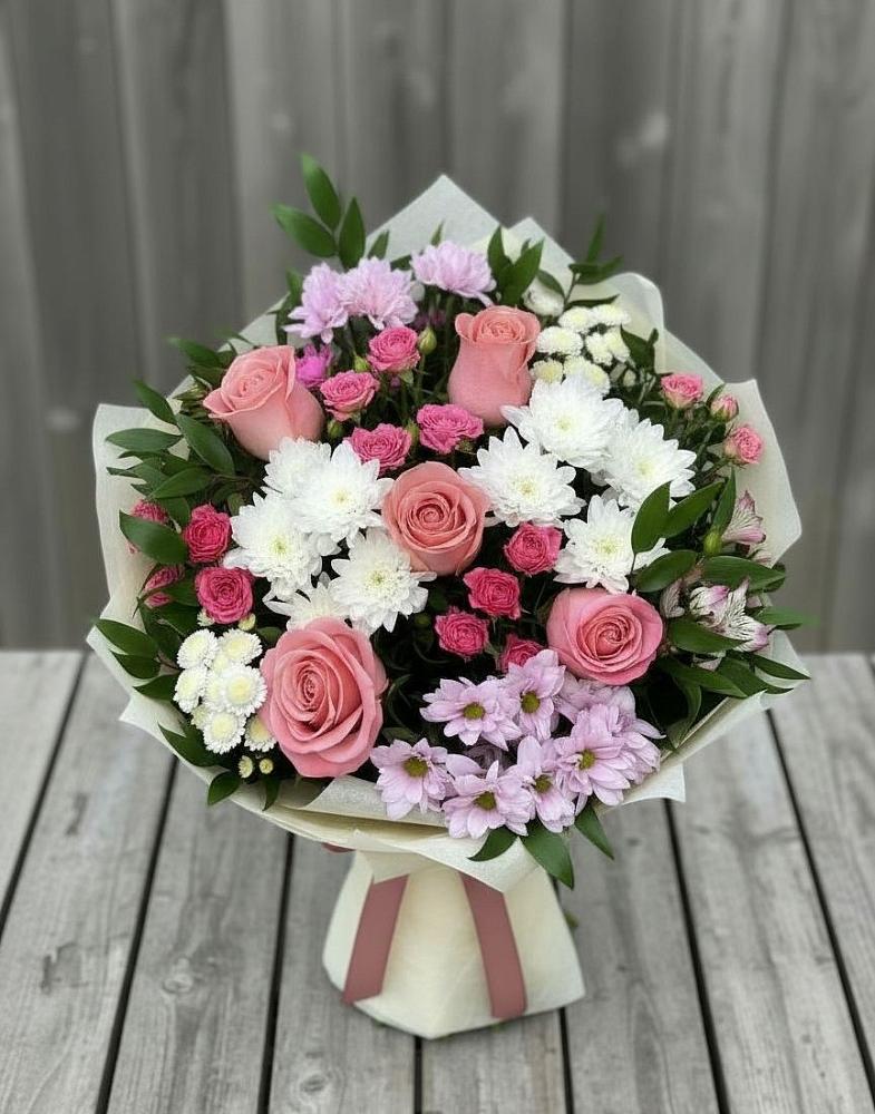 Букет цветов из: Альстромерии, Гвоздики, Розы и Хризантемы в Ксеньевке