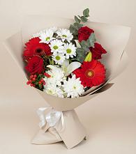 Букет цветов из:  Розы, Хризантемы, Герберы и Лилии в Ксеньевке