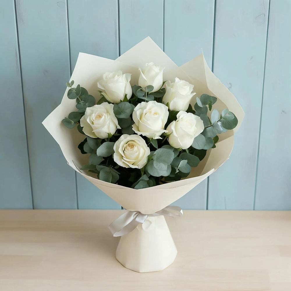 Букет Белые розы в Эвкалипте в Ксеньевке