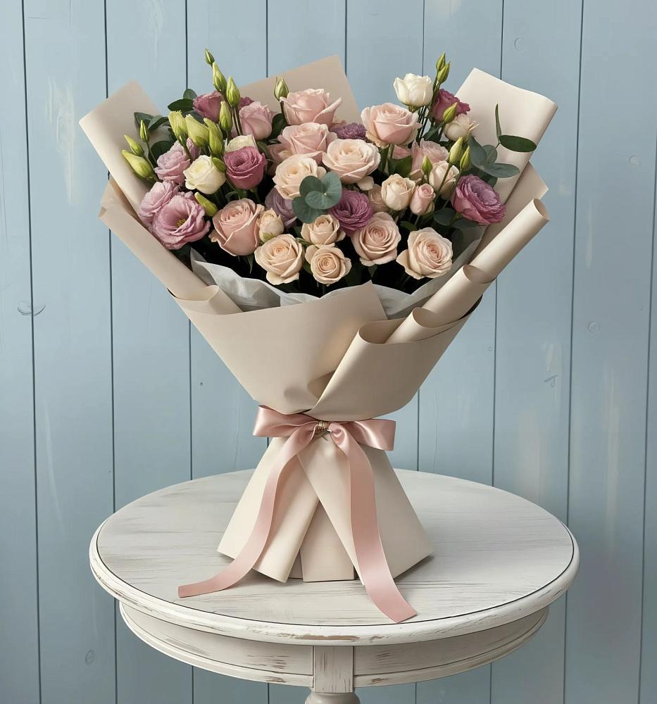 Букет цветов из: Розы и Лизиантусы в Ксеньевке