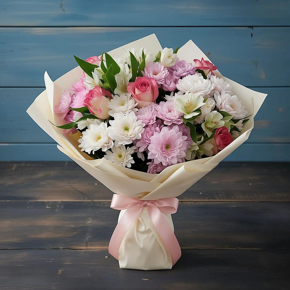 Букет цветов из: Хризантемы, Альстромерии и Розы в Ксеньевке